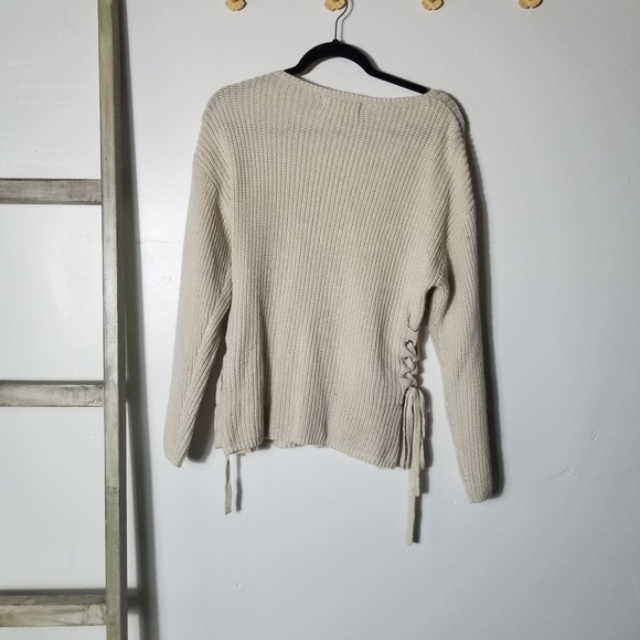 PINK ROSE WOMEN'S CREAM KNIT SWEATER WIT SIDE TIES SIZE LARGE - Picture 2 of 16